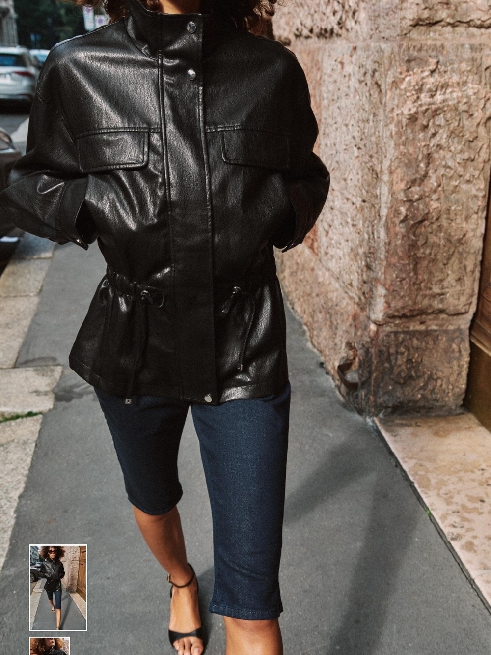 Zara Black Faux Leather Drawstring Jacket